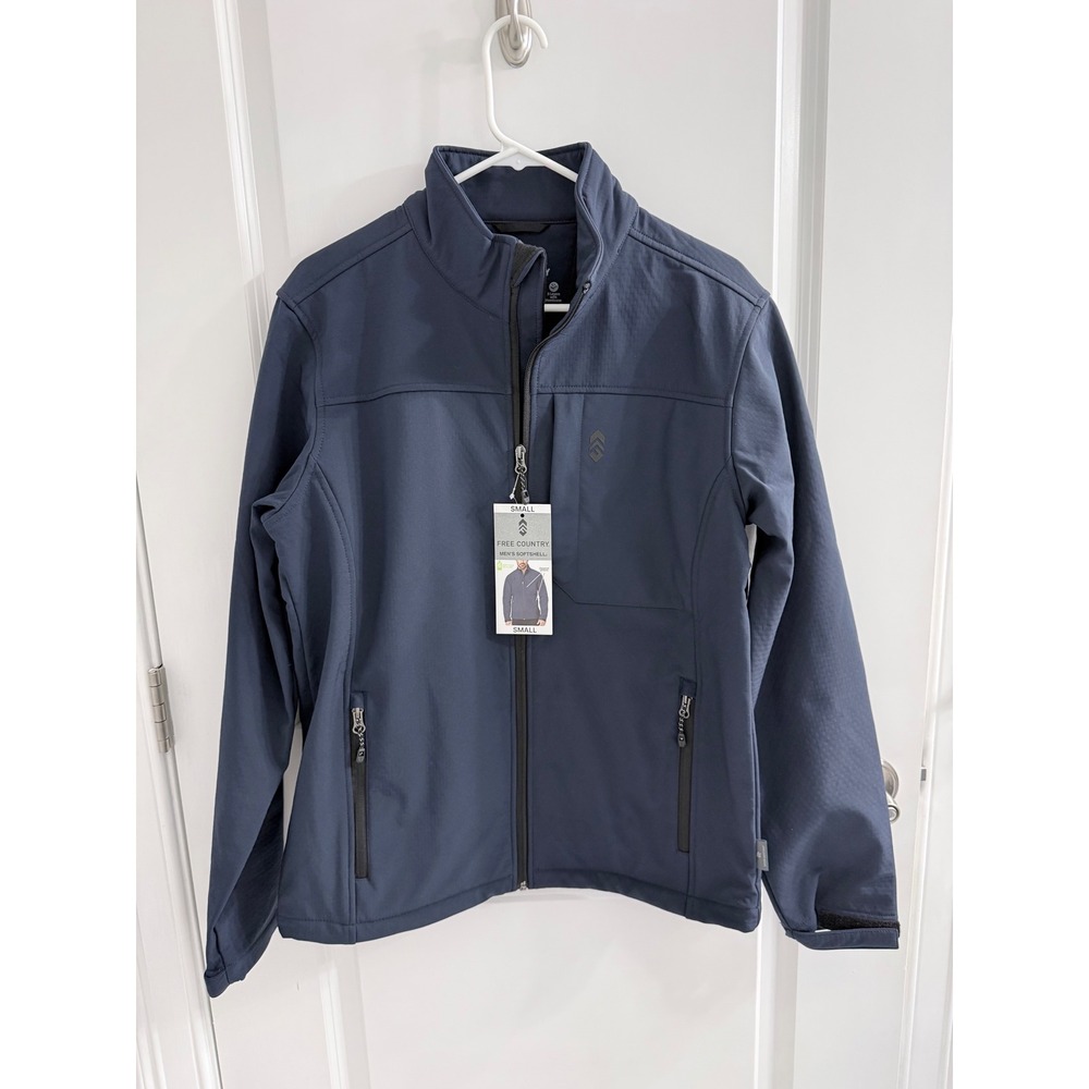 Free Country Mens Softshell Jacket Navy Blue Water Resistant Full Zip Small NEW